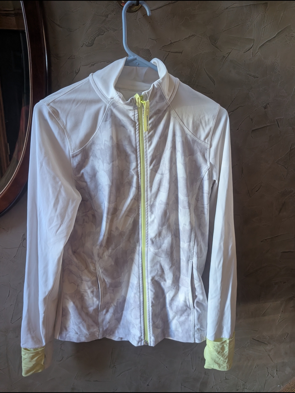 Mondetta White Zip-Up Bomber Jacket with Yellow Accents